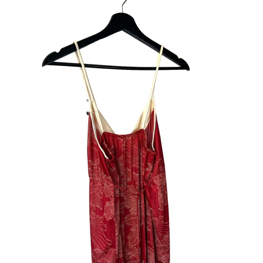 Vintage 80s Red Floral Spaghetti Strap Full Length Negligee Large - Picture 4 of 9